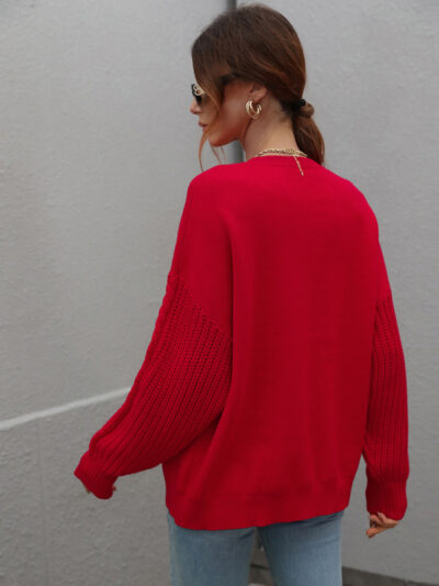 Women's Long Sleeve Thick Knitted Round Neck Twist Rope Top Sweater - Image 9