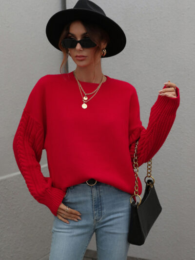 Women's Long Sleeve Thick Knitted Round Neck Twist Rope Top Sweater - Image 7