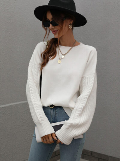 Women's Long Sleeve Thick Knitted Round Neck Twist Rope Top Sweater - Image 15