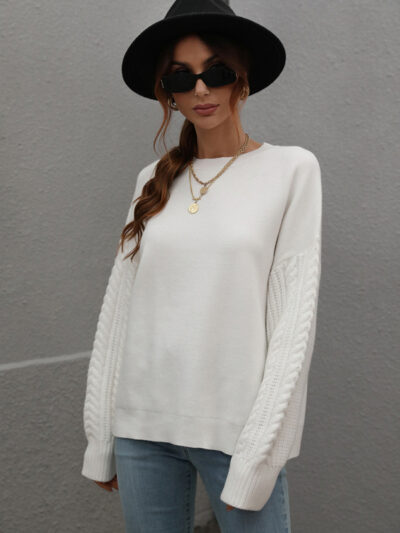 Women's Long Sleeve Thick Knitted Round Neck Twist Rope Top Sweater - Image 14