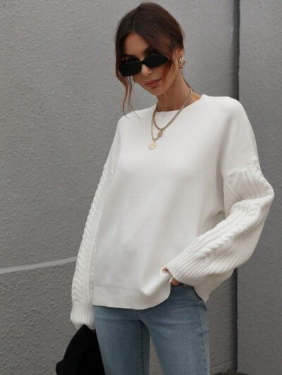 Women's Long Sleeve Thick Knitted Round Neck Twist Rope Top Sweater - Image 17