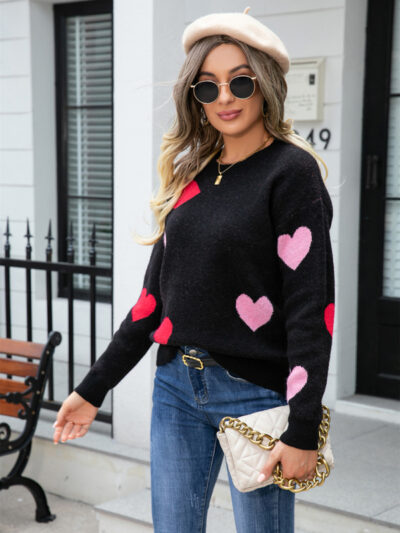 Women's Love Valentine's Day Round Neck Knitted Sweater - Image 8