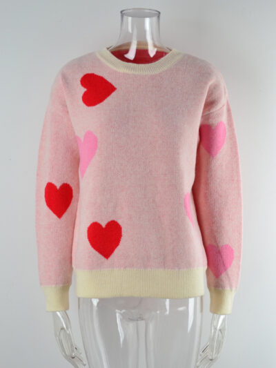 Women's Love Valentine's Day Round Neck Knitted Sweater - Image 5