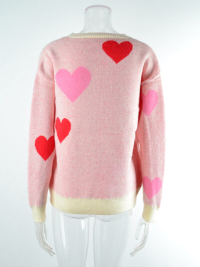 Women's Love Valentine's Day Round Neck Knitted Sweater - Image 3