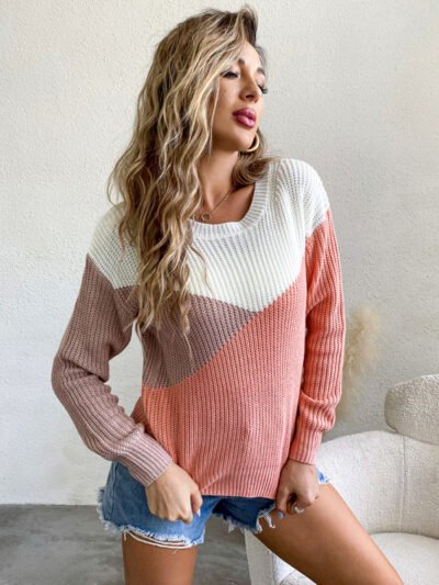 Women's Casual Multicolor Round Neck Long Sleeve sweater - Image 8