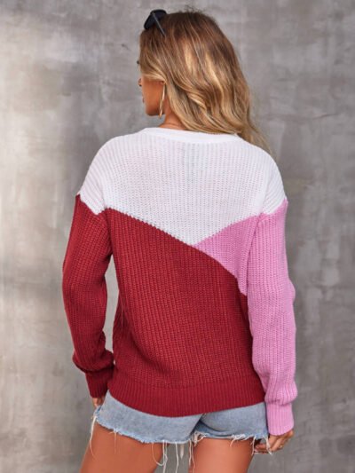 Women's Casual Multicolor Round Neck Long Sleeve sweater - Image 5