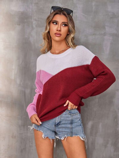 Women's Casual Multicolor Round Neck Long Sleeve sweater - Image 2