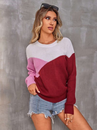 Women's Casual Multicolor Round Neck Long Sleeve sweater - Image 3