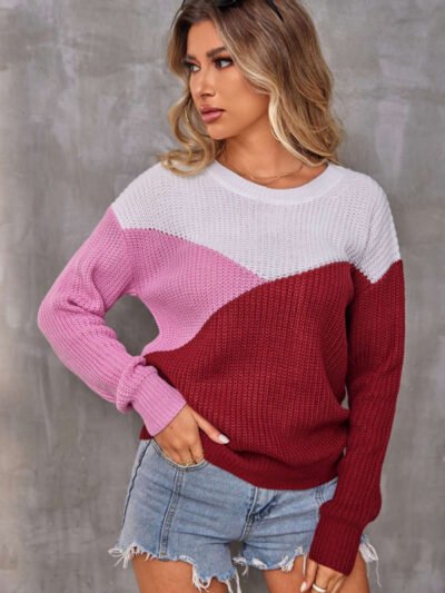 Women's Casual Multicolor Round Neck Long Sleeve sweater - Image 4