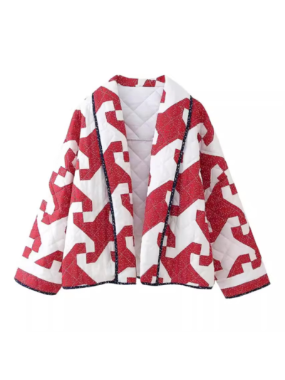 Red Geometric Printed Cotton Jacket - Image 3