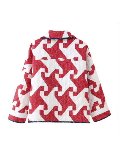 Red Geometric Printed Cotton Jacket - Image 4