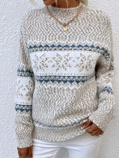 Women's Knitted Half Turtleneck Snowflake Christmas Sweater - Image 6