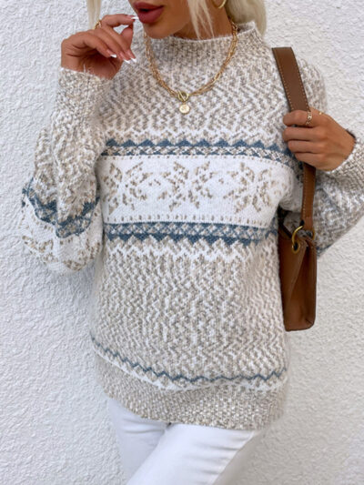 Women's Knitted Half Turtleneck Snowflake Christmas Sweater - Image 5