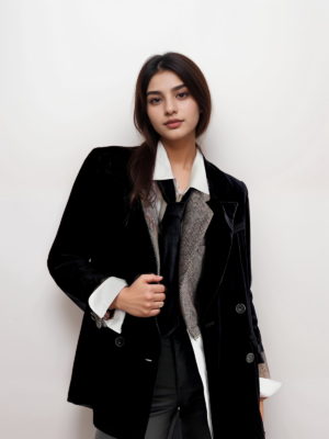 Golden Velvet Jacket Split Blazer