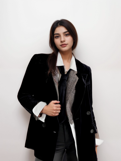 Golden Velvet Jacket Split Blazer