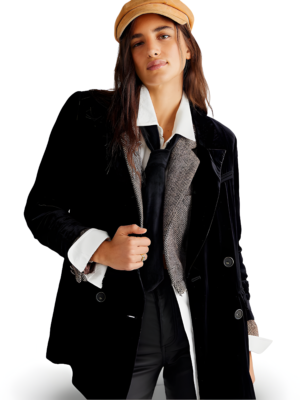 Golden Velvet Jacket Split Blazer