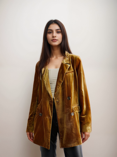 Golden Velvet Jacket Split Blazer