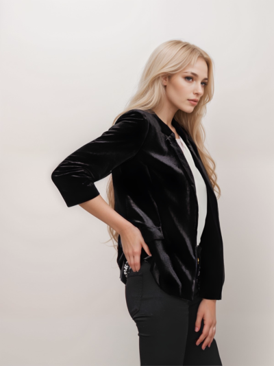 Velvet Slant Pocket Lapel Long Sleeve Blazer