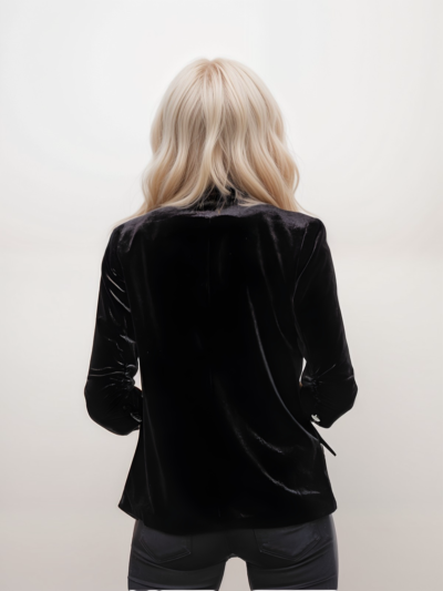 Velvet Slant Pocket Lapel Long Sleeve Blazer