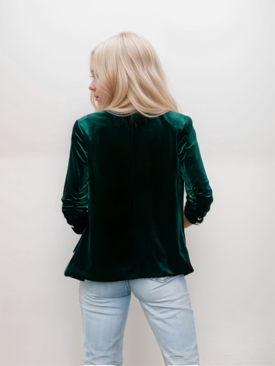 Velvet Slant Pocket Lapel Long Sleeve Blazer