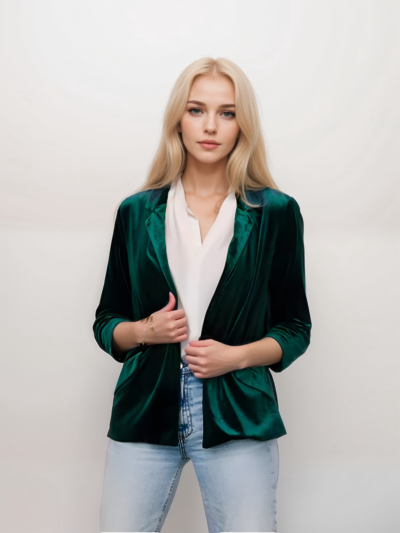 Velvet Slant Pocket Lapel Long Sleeve Blazer