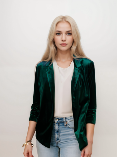 Velvet Slant Pocket Lapel Long Sleeve Blazer