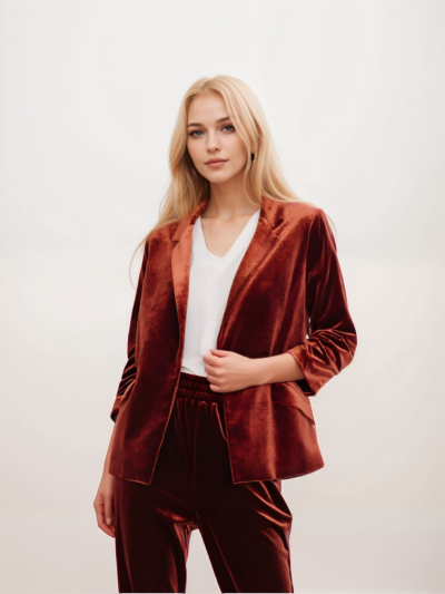 Velvet Slant Pocket Lapel Long Sleeve Blazer