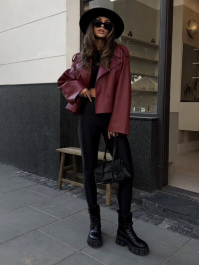 Street fashion design vintage leather jacket - Image 5