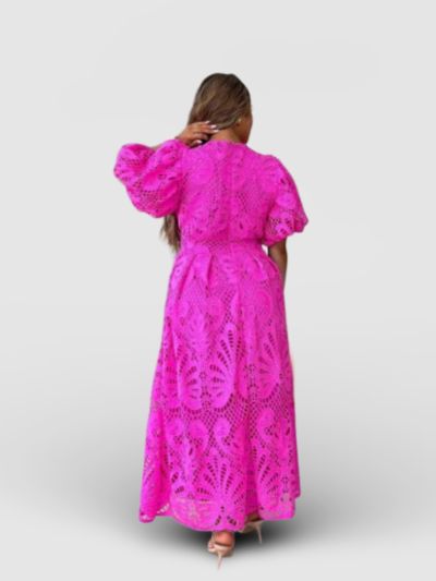 V-neck hollow embroidery dress