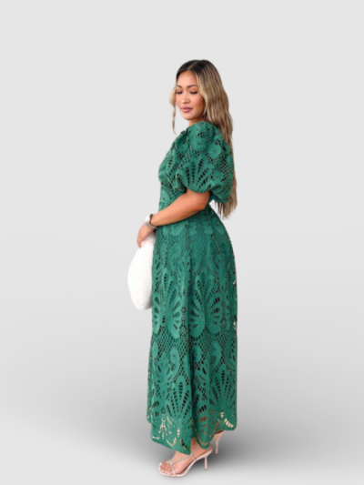 V-neck hollow embroidery dress