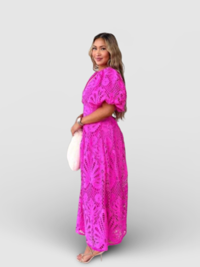 V-neck hollow embroidery dress