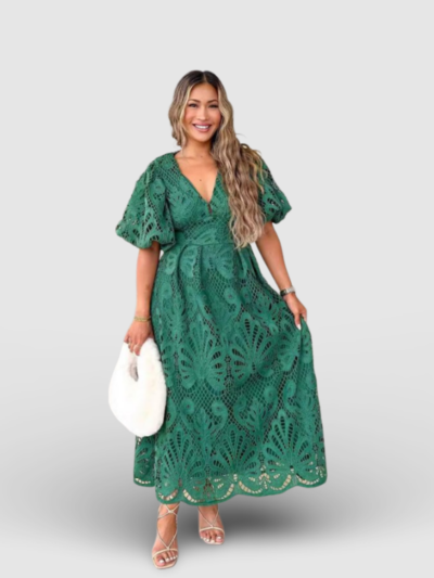 V-neck hollow embroidery dress