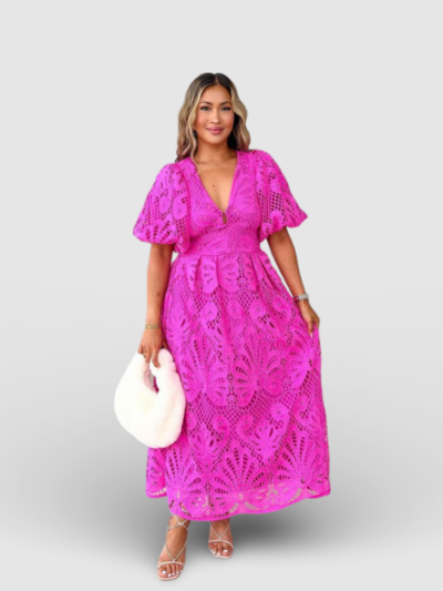 V-neck hollow embroidery dress