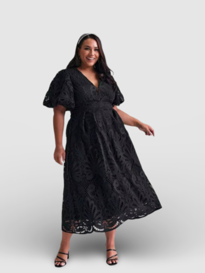V-neck hollow embroidery dress