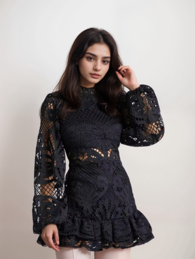 Long Sleeve Hollow Lace Dress