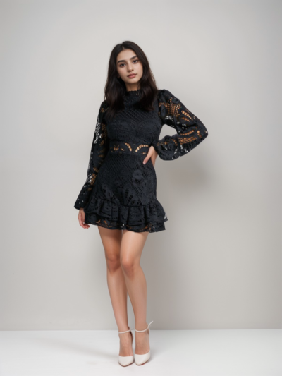 Long Sleeve Hollow Lace Dress