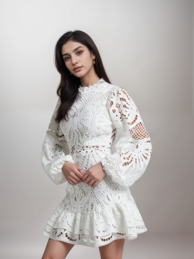 Long Sleeve Hollow Lace Dress