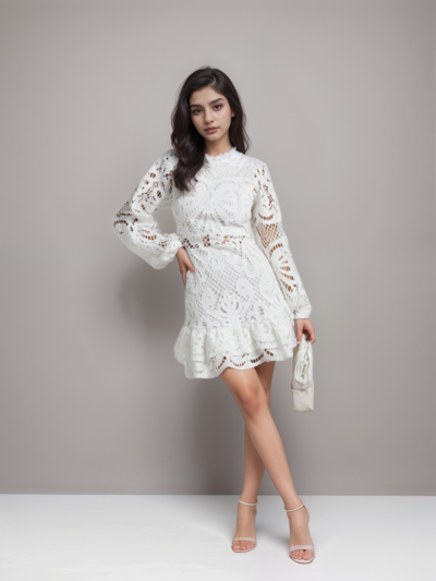 Long Sleeve Hollow Lace Dress