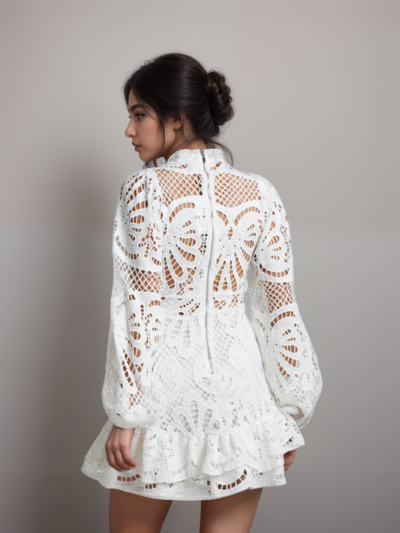 Long Sleeve Hollow Lace Dress