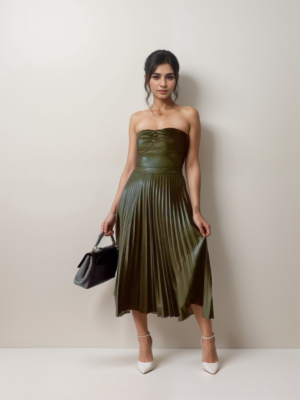 Tube top pleated leather Dress