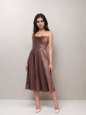 Tube top pleated leather Dress