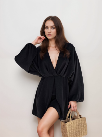 Long Sleeve V-Neck Waisted Swing Dress