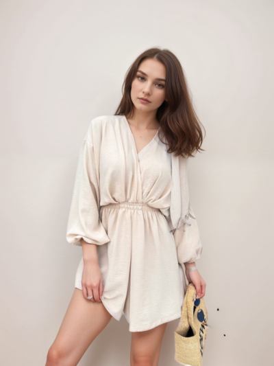 Long Sleeve V-Neck Waisted Swing Dress