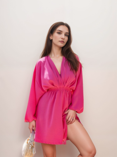 Long Sleeve V-Neck Waisted Swing Dress