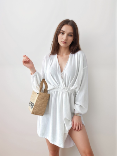 Long Sleeve V-Neck Waisted Swing Dress