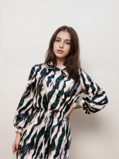Bow Tie Waist Long Sleeve Dress