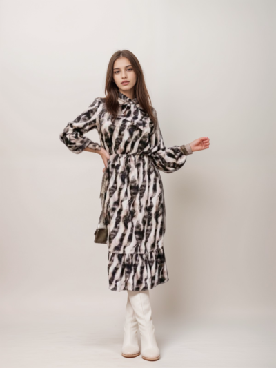 Bow Tie Waist Long Sleeve Dress