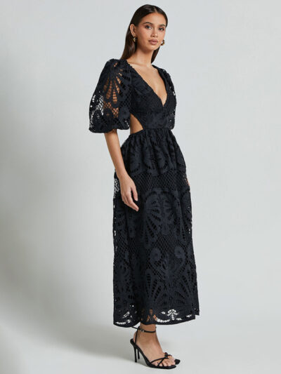 V-neck Lace Embroidery Waist-baring Dress - Image 18