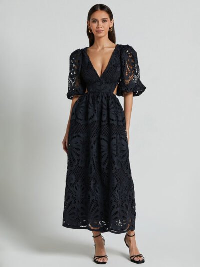 V-neck Lace Embroidery Waist-baring Dress - Image 19