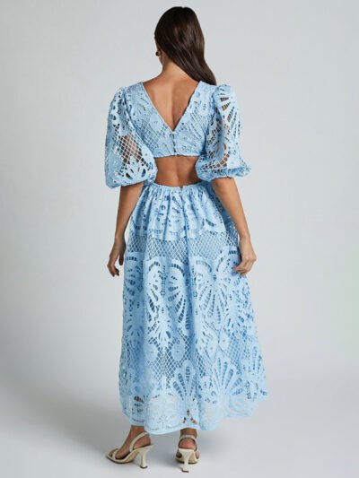 V-neck Lace Embroidery Waist-baring Dress - Image 10